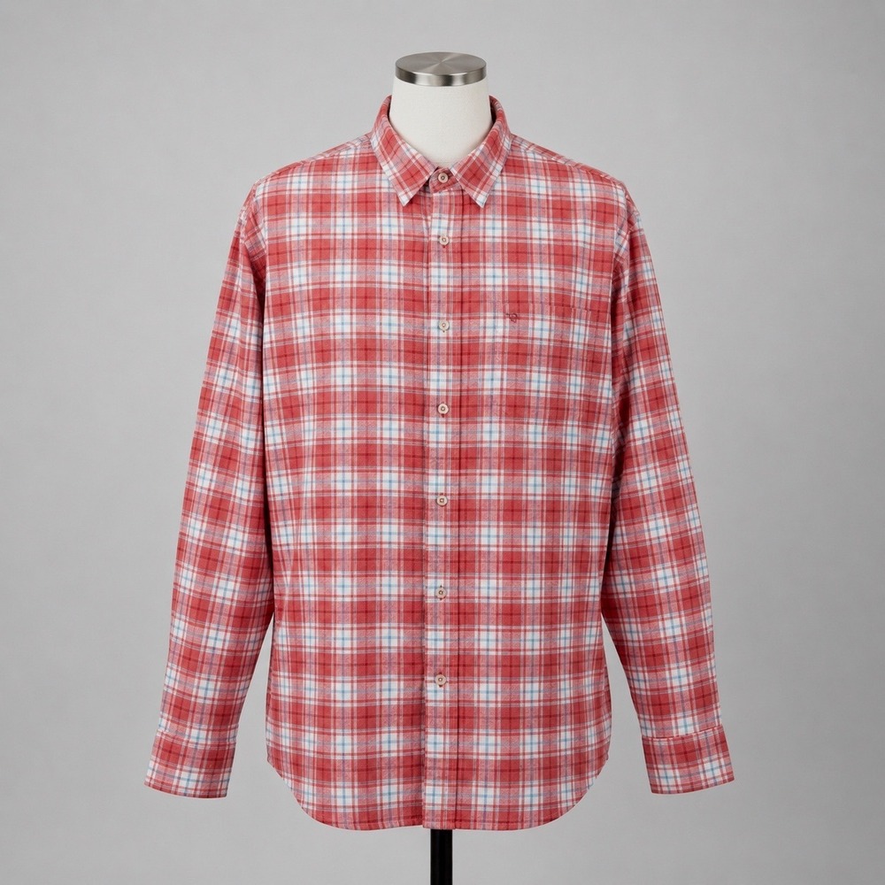Southern Tide Mens XL Red‎ Blue Plaid Hemp Blend Long Sleeve Button Down Shirt